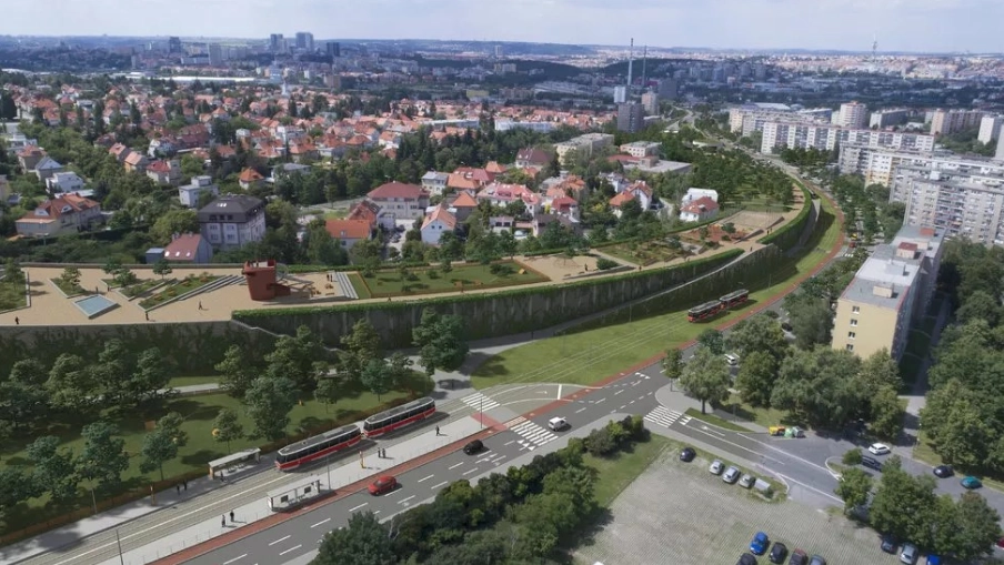 Vizualizace zakrytí Spořilovské spojky v Praze.