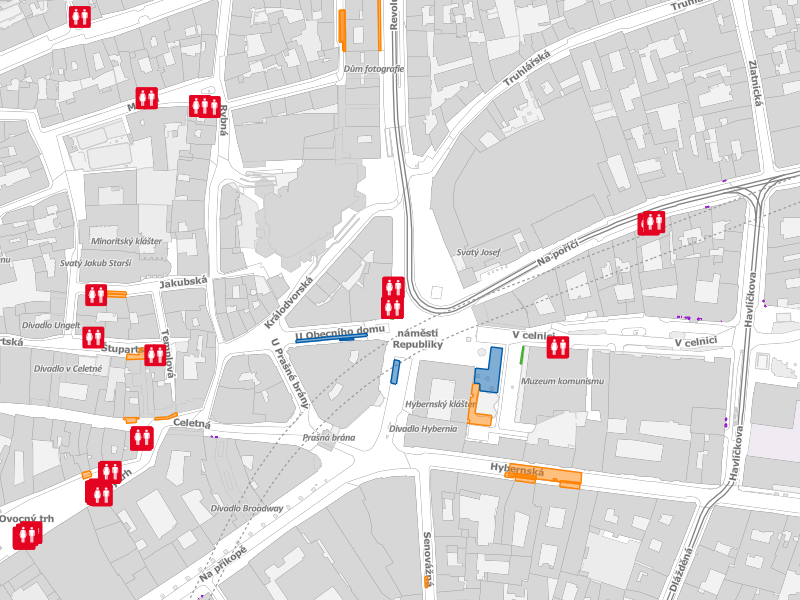 Pohled na mapu v aplikaci Mapa smluvně sjednaných záborů na pozemcích a komunikacích ve správě TSK.