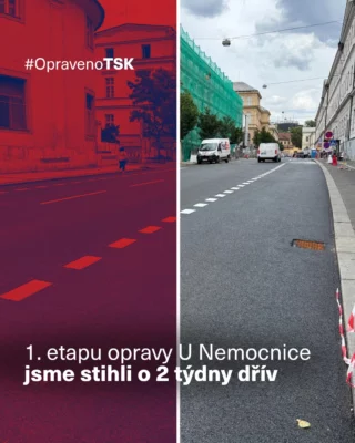 Skvělá zpráva z ulice U Nemocnice!

První etapu opravy vozovky před hlavním areálem VFN v @mc_praha2 jsme dokončili o více než 2 týdny dřív. Velké díky patří všem, kteří se na práci podíleli! 🙏

Od 1. srpna plynule navazujeme druhou etapou, která potrvá podle harmonogramu do konce srpna.

💡 Proč je rekonstrukce nutná?

✅ Vozovka byla v horším technickém stavu, oprava zajistí komfortní a bezpečnou jízdu.
✅ Ulice vede k Všeobecné fakultní nemocnici, proto řešíme i bezbariérový přístup.

Pracujeme v létě, kdy jsou dopady na dopravu i MHD menší, a ve dvou etapách.

🚌 Sledujte, prosím, případné změny tras MHD.

Děkujeme za trpělivost. Děláme maximum pro to, aby bylo okolí nemocnice pro všechny bezpečnější a pohodlnější.

#TSK #TSKPraha #Praha #Praha2 #nemocnice #oprava #rekonstrukce