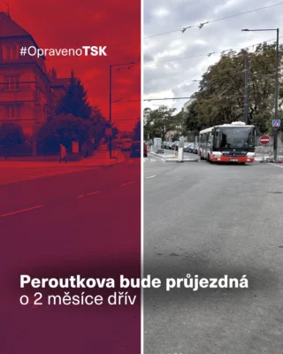 Peroutkova ulice se otevírá o dva měsíce dřív! 🎉

Rekonstrukce jedné z klíčových komunikací v @mcpraha5 končí s předstihem. Už od 13. října bude ulice plně průjezdná pro auta i autobusy. 🚌🚗

Dřívější dokončení umožnila efektivní spolupráce TSK a dalších partnerů. 🤝🏻

Ve stejný den se zprovozní také ulice Na Cihlářce a U Mrázovky. Do 20. prosince však zůstane uzavřeno náměstí u Albertu a ulice U Šalamounky. 🚧

Součástí projektu byla nejen oprava komunikace, ale i obnova vodovodu, odvodnění, nová zeleň a mobiliář. 🌳

#TSKPraha #TSK #Praha #Peroutkova #rekonstrukce #oprava #ulice