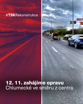 🛠️ Pokračujeme v opravě Chlumecké ulice v Praze 14. Práce se přesouvají na úsek ve směru z centra. 

🚧 Opravy začínají u nájezdové rampy před křižovatkou s ulicí Broumarská a končí u křižovatky (sjízdné rampy) s ulicí Ocelkova. 

🕐 Harmonogram hlavních prací:
1. etapa (rychlý pruh): 12.–23. 11.
2. etapa (pomalý pruh): 24. 11. – 9. 12. 

⚠️ Už 6. 11. však zahájíme přípravnou fázi. V dotčených parkovacích pruzích bude platit dočasný zákaz zastavení (B28 + E13). Jde o nezbytné opatření pro zajištění prostoru pro stavební práce. 

🛣️ Cílem akce je kompletní oprava krytu komunikace. Postupně provedeme odfrézování stávajícího povrchu v tloušťce 10 cm a nahradíme ho o nové vrstvy ve stejné tloušťce. 

👷 Součástí prací bude i vyrovnání propadlých krajníků, oprava odvodnění komunikace a obnova vodorovného dopravního značení. 

ℹ️ Další podrobnosti o akci najdete na webu Opravujeme.to. 

#TSK #TSKPraha #Praha #opravasilnice #Praha14 #chlumecka