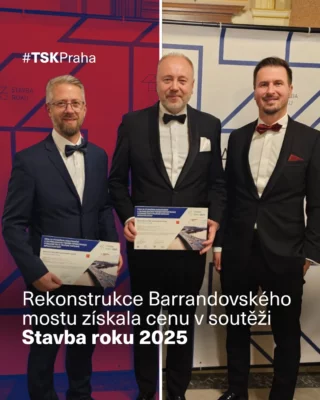 Rekonstrukce Barrandovského mostu získala ocenění v prestižní soutěži Stavba roku 2025. 🏅

Konkrétně získala Cenu za výjimečnou konstrukční a technologickou podobu rekonstrukce významné části pražské dopravní infrastruktury. 🏆

Ocenění jsme včera spolu se zhotovitelem @porr_cz_sk převzali na slavnostním galavečeru. 🤵

Jde o potvrzení kvality práce celého realizačního týmu. 

Na projektu se podíleli: 

• Investor: Technická správa komunikací hl. m. Prahy, a.s. 
• Zhotovitel: PORR a.s. 
• Projektant: Valbek, spol. s r.o.; Pontex, spol. s r.o.; Stráský, Hustý a partneři s.r.o. 
• Významní subdodavatelé: FREYSSINET CS, a.s.; TBG Metrostav s.r.o.; VSL SYSTÉMY/CZ/, s.r.o. 

Děkujeme všem partnerům projektu! ❤️

#TSKPraha #TSK #Praha #Stavbaroku2025 #PORR #Barrandovskymost #doprava #oceneni #architektura #stavebnictvi