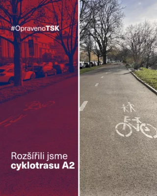 Oblíbená cyklotrasa A2 v Podolí je širší a bezpečnější! ✅

V úseku od mostu na Veslařský ostrov až po restauraci SOHO (cca 670 metrů) jsme původní stezku výrazně rozšířili – místy až na 5 metrů! 📏 To zajistí mnohem bezpečnější míjení a plynulejší provoz.

Dokončili jsme tím hlavní část modernizace úseku na Podolském nábřeží v @mcpraha4.

🔜 Ale práce budou pokračovat i na jaře. Propojíme zbývající úsek od restaurace SOHO až k čerpací stanici MOL (cca 300 metrů).

ℹ️ Rekonstrukce přinesla nový povrch. Položili jsme kvalitní probarvený žlutý asfalt. Vybudovali jsme také nová odpočívadla s mobiliářem, provedli bezbariérové úpravy a zlepšili prostor chodníku na Dvorcích. Následně budou v místě vysazeny 4 nové stromy. 🌳 

Už jste si nový úsek projeli? Dejte nám vědět, jak se vám líbí! 👇

#TSKPraha #TSK #Praha #Praha4 #cyklostezka #cyklo #Podolí