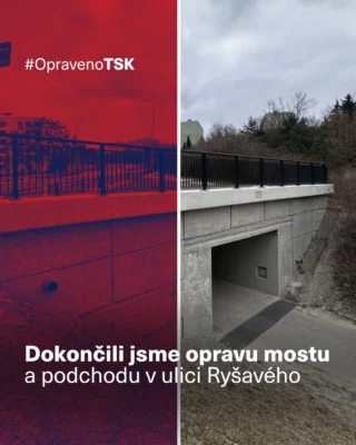 🏗️ Mezi řadou dalších projektů jsme na konci loňského roku dokončili také opravu mostu a podchodu v ulici Ryšavého na Horních Roztylech.

🚶‍♀️🚶‍♂️ Stavba řešila nejen technický stav mostní konstrukce, ale i podchod pro pěší, který je důležitý pro bezpečné překonání jedné z hlavních a dopravně nejzatíženějších komunikací v této části Prahy. 🚗🚍 Právě zde se dlouhodobě potkává intenzivní automobilová doprava s každodenním pohybem místních obyvatel, dětí i seniorů.

Výsledkem je bezpečnější a komfortnější prostředí pro chodce a zároveň plynulejší a spolehlivější provoz pro řidiče. 👍 Oprava navázala na předchozí práce v lokalitě a přispívá k celkovému zlepšení technického stavu této významné dopravní osy Horních Roztyl.

🙏 Děkujeme za trpělivost během omezení a věříme, že hotová stavba bude dobře sloužit všem, kteří tudy denně procházejí nebo projíždějí.

#TSKPraha #TSK #Praha #doprava #most #podchod