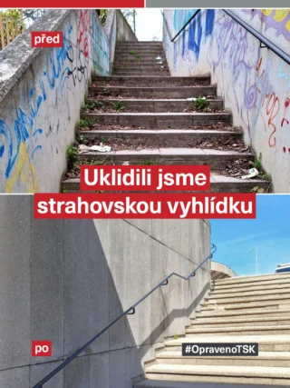 🧹 Na strahovské vyhlídce jsme znovu odstranili graffiti a uklidili její okolí.

📍 Jedno z oblíbených vyhlídkových míst nejen pro Pražany, ale i pro zahraniční turisty, jsme opět dali do pořádku.

Součástí úklidu bylo odstranění nového graffiti z přístupových stěn a konstrukcí, vyčištění schodiště a přístupových tras i šintování, tedy odstranění travnatých drnů, náletové vegetace a prorůstání zeleně do komunikace a jejích okrajů. 🌿

📸 Z fotografií je dobře vidět rozdíl před a po zásahu – cílem bylo vrátit tomuto frekventovanému místu čistší a důstojnější podobu.

🙏 Prosíme všechny návštěvníky, aby pomohli místo udržet v dobrém stavu i následující měsíce.

#TSKPraha