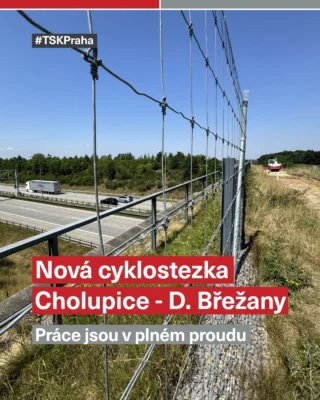 🚴‍♀️ Pokračujeme v rozvoji cyklistické infrastruktury na jihu Prahy.

Aktuálně budujeme nový úsek cyklostezky mezi Cholupicemi a Dolními Břežany, který propojí dva již dříve dokončené úseky cyklotrasy A204 mezi Cholupicemi a Dolními Břežany.

Nová stezka povede také přes stávající ekodukt a nabídne komfortní průjezd cyklistům i dalším uživatelům této trasy. V celé délce bude mít jednotnou šířku 3 metry, část trasy bude lemována obrubami a v úseku přes mlatovou cestu zůstane zachován přírodnější charakter bez obrub.

🚧 Cílem projektu je vytvořit souvislé a bezpečné propojení pro cyklistickou dopravu v této části metropole a navázat na již vybudované úseky.

#TSK #cholupice #cyklostezka
